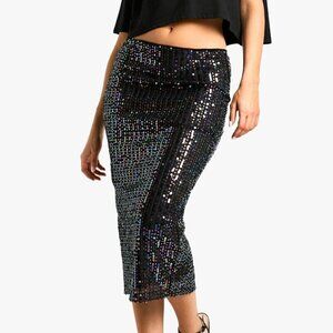 Boohoo Rainbow Sequin Midaxi Skirt - Size 10 - NWT